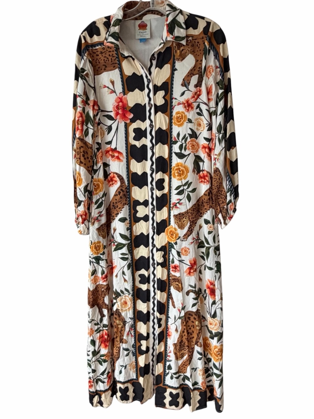 FARM RIO Floral & Leopard Print Button-Front Maxi Dress - White/Multi - Picture 3 of 14